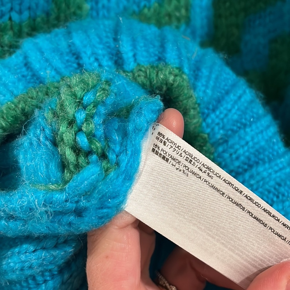 Mango MNG • bright blue green oversized striped knit sweater - Picture 6 of 11